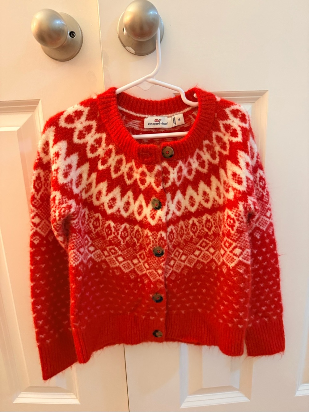 Vineyard Vines Red & White Fair Isle Knit Cardigan